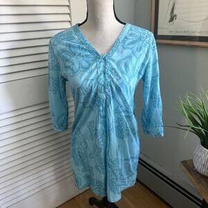 LOGG Tunic Womens 4 Blue Tropical Floral Beach Resort Wear Casual Bohemian Chic